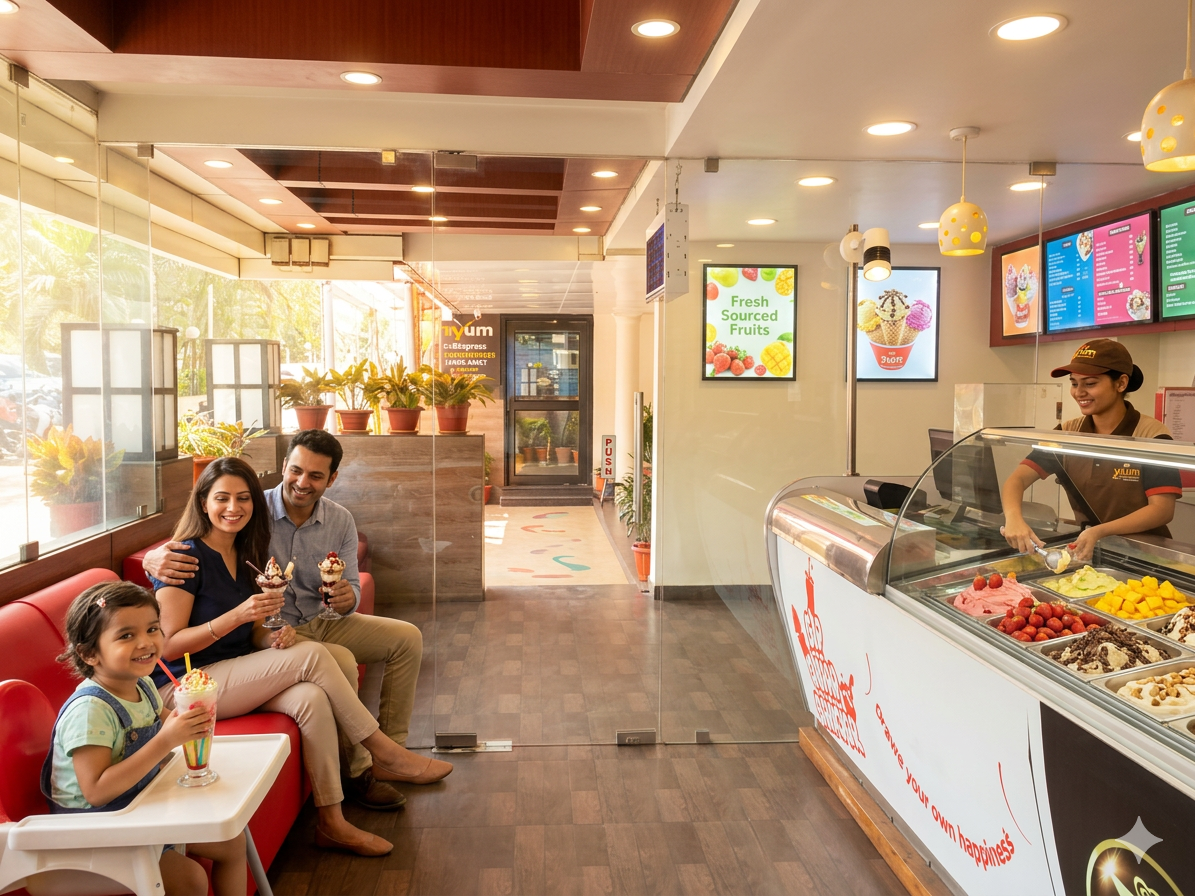 Ice Cream Parlour by Pushpak — family enjoying shakes